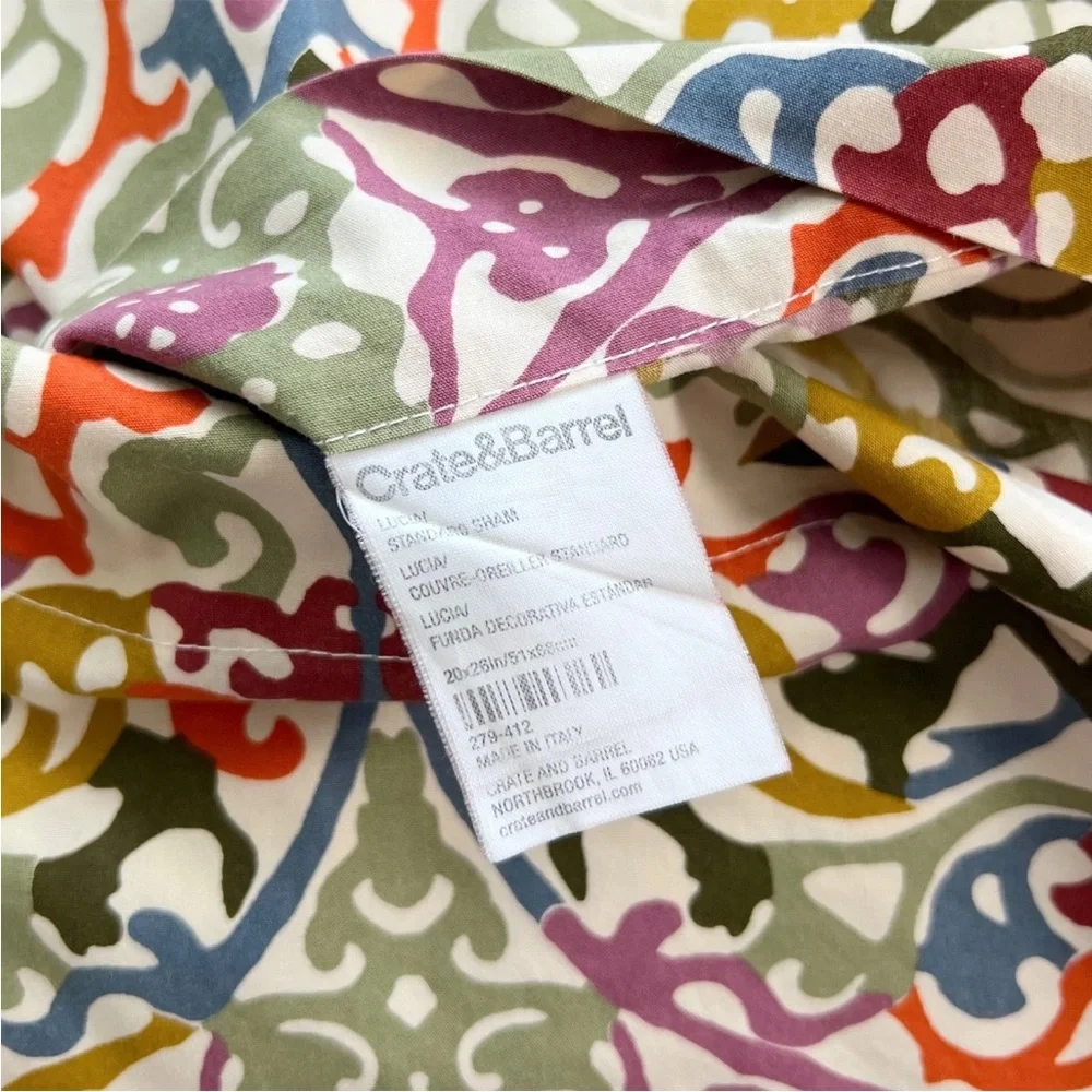 2 Crate & Barrel Lucia STANDARD Pillow Shams Multicolor Scroll Medallion Italy